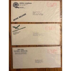 Rare NFL lot of 3 press release envelopes 1970s Cowboys Giants Eagles